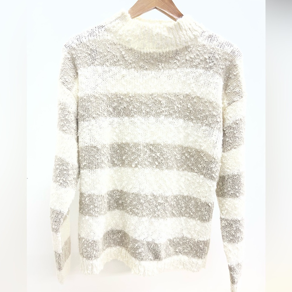 Vintage 80’s Cream and Tan Striped Cowl Neck Sweater - Picture 1 of 4